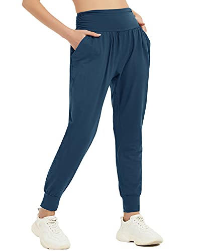 MUMUBREAL Womens Joggers Pants with Pockets High Waisted Yoga Sweatpants Loose Harem Lounge Workout Pants (Navy Blue, L)