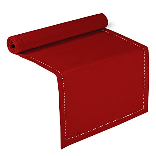 Image of Encasa Homes Pure Cotton Hemstitched Table Runner for 8 seater Dining of Size 32x230 cm - Red | Decorative Cloth for Party, Home, Cafes, Restaurant & Hotels - Machine Washable