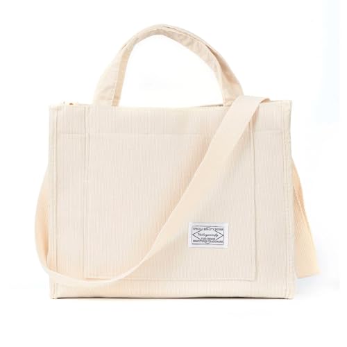 Bolsa Feminina Tote Grande em Veludo Cotelê, Bolsa de Ombro com Alça Longa Ajustável, Bege Claro, bolsa para viagem, bolsas de trabalho faculdade Cabe Notebook