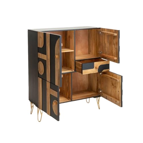Image of The Attic Abstract Sideboard, Multipurpose Cabinet for Kitchen and Living Room Storage, Classy Sideboard, Solid Mango Wood, Natural Matte Finish