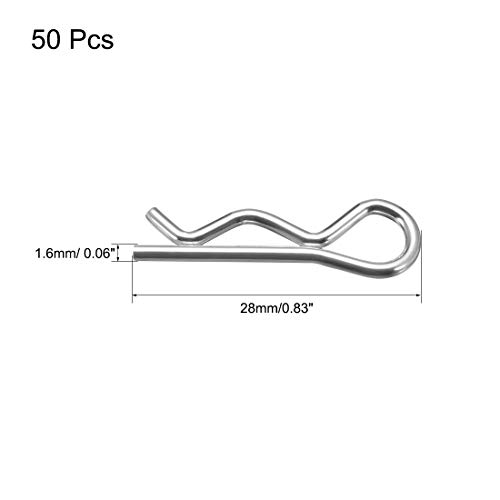 sourcing map 50 Stück Clip Stecknadeln R Förmiger Federstecker 1.6mm Draht Kohlenstoffstahl 28mm Länge Anhänger Traktor Mäher Verschluss Hardware Silber Ton
