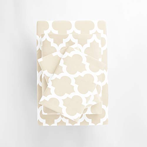 Egyptian Luxury 1800 Series Hotel Collection Quatrefoil Pattern Bed Sheet Set - Deep Pockets, Wrinkle and Fade Resistant, Hypoallergenic Printed Sheet and Pillow Case Set - Twin - Cream