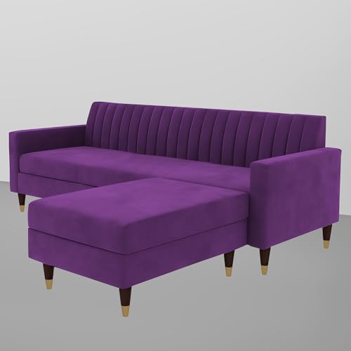 Image of Casaliving Garcia 4 Seater L Shape Convertible Sofa Set for Living Room, 3 Seater & Ottoman Modular Sectional Couch for Small Space (Purple Colour Premium Fabric)