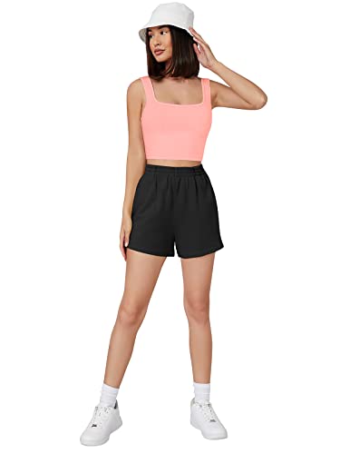 Image of Women's & Girls' Solid Polyester Rib-Knit Square Neck Tank Tops