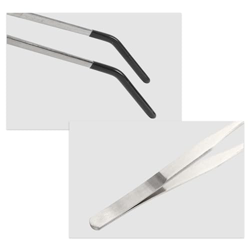 Image of Reptile Feeding Tongs, Stainless Steel Lizard Feeding Tongs, Aquarium Curved Feeding Tweezers for Reptiles with Rubber Tip, Terrarium Feeding Tongs 10.63 inch L, Black Silver Tone