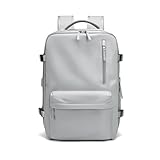 Mochila de Viaje Cabina, Diseño Expandible para Mochilas de Viaje, con Compartimento Independiente para Zapatos, Mochila Portátil con Apertura de 180°, Compatible con Ordenador de 15.6 Pulgadas (Gris)