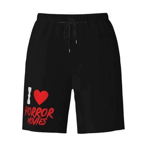 I Love Horror Movies Men's Quick-Dry Board Shorts 7" - Swim Trunks Summer Hawaii Beach3