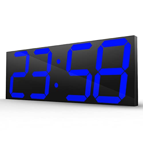 Reloj LED Digital con 16 alarmas, 8 Niveles de Brillo, Temporizador de Cuenta Regresiva, visualización de Fecha y Temperatura - Tamaño Grande (luz Azul)