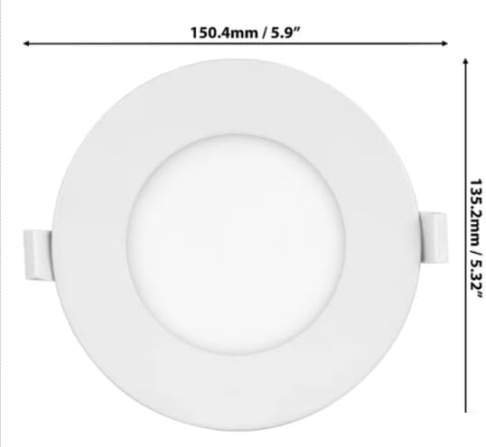 Diagram showing the dimensions of the Luminus LED Panel Light, with a diameter of 150.4mm (5.9 inches) and a height of 135.2mm (5.32 inches) for the visible part.