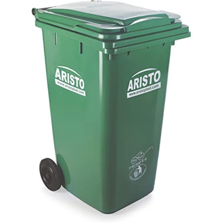 Dhwani Enterprise 240 Ltr Plastic Garbage Waste dustbins with lid big Wheel dustbin for outdoor garbage Trash can, extra large size.- GREEN, WITH CHECK DUSTER CLOTH FREE