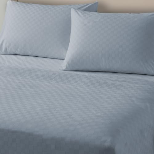 Image of Urban Space 100% Cotton 300TC Jacquard bedsheets for King Size Bed, Pure Cotton Bedsheet King Bed, Checks bedsheet King Size with 2 Pillow Covers (108 x 108 Inches, Greyish Blue Cubes)