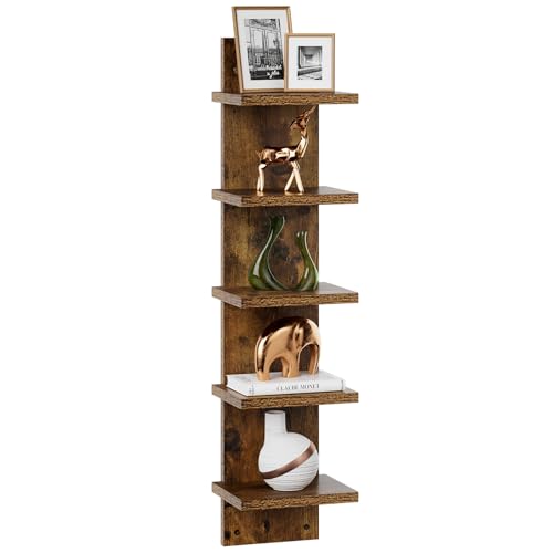 IBUYKE Scaffale verticale a 5 ripiani, mensola da parete sospesa, montaggio a parete, scaffale verticale decorativo per casa, camera da letto, ufficio, WBC009H