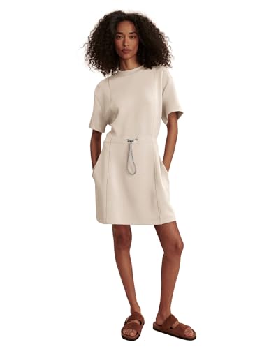 Image of COCOMARTS Dresses for Women Summer Short Sleeve Crew Neck Sweatshirt Dress Drawstring Waist Tunic Tops Mini Vacation Sundress