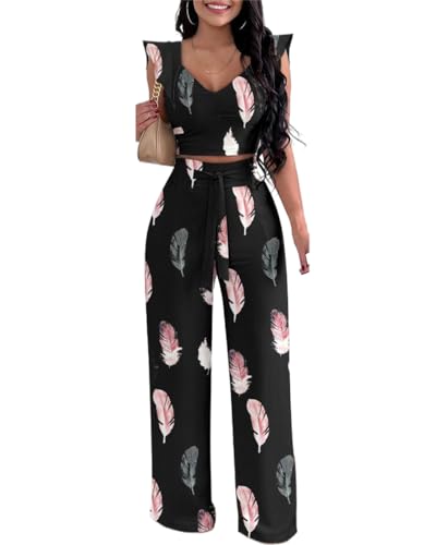 Pantalon deux pièces avec jambes larges et débardeur d'été femme