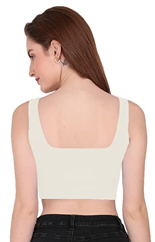 Image of THE BLAZZE 1044 Women's Cotton Basics Sexy Solid Square Neck Slim Sleeveless Saree Readymade Saree Bra Blouse Crop Top T-Shirt for Women