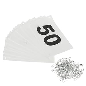 PATIKIL Tearproof Running Bib Numbers 7×4 Inch, 1-50 Waterproof Race Competitor Numbers with Safety Pin for Marathon Sports Game Competition Race Events, White