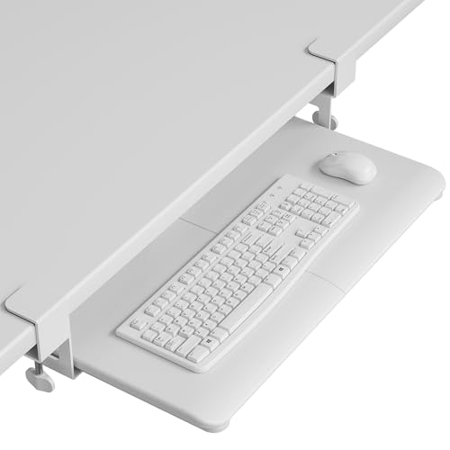 BONTEC KMT01 Under Desk Keyboard Tray, Pull-Out Keyboard & Mouse Platform with C-Clamp, 25.6 x 11.8 in Space-Saving Ergonomic Slide-Out Drawer, White 25.6" x 11.8" White