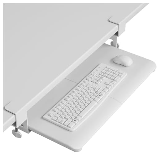BONTEC Keyboard Tray Under Desk, Pull Out Keyboard & Mouse Tray with C Clamp, 25.6“(30” Including Clamps) x 11.8“ Steady Slide-Out Computer Drawer for Typing, Perfect for Home or Office, White