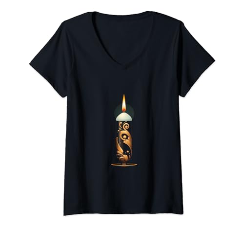 Femme Bougie de Pâques Vecteur Pâques T-Shirt avec Col en V