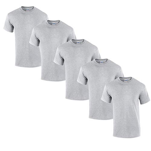 Gildan 5 Stück Heavy Cotton T-Shirt Herren Shirt S - 3XL Schwarz Weiß (XL, Sportgrey)
