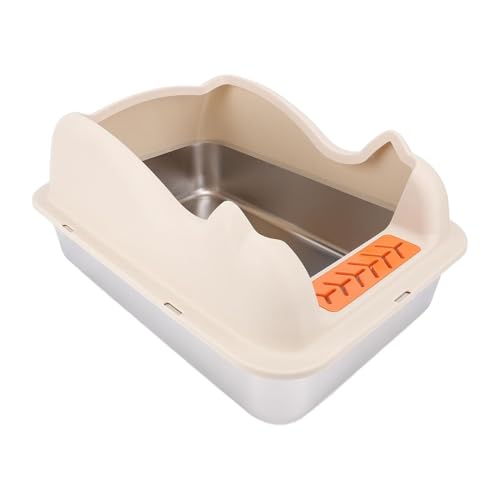 Arenero para gato abierto de acero inoxidable con lados altos