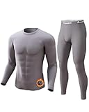 CL convallaria Long Johns Thermal Underwear for Men Soft Fleece Lined Base Layer Cold Weather Top Bottom Gift Set Midweight Crew Neck Gray Medium