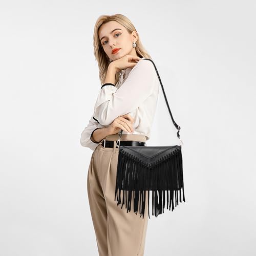 KouLi Buir Tassel Crossbody Purse for Women PU Leather Western Hobo Fringe Handbag Shoulder Bag 6