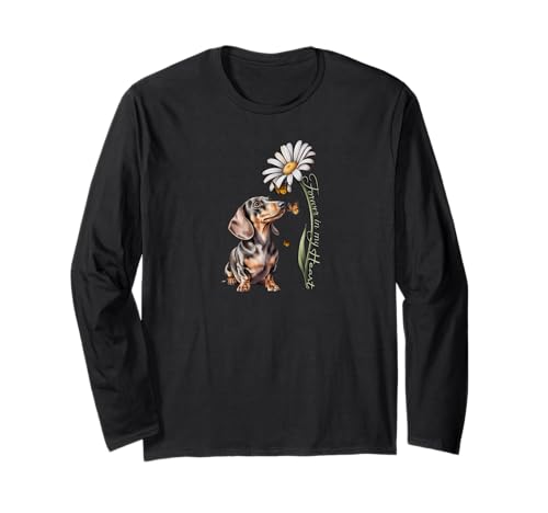 Dachshund Dog Daisy Flowers and Heart Love Dachshunds Long Sleeve T-Shirt