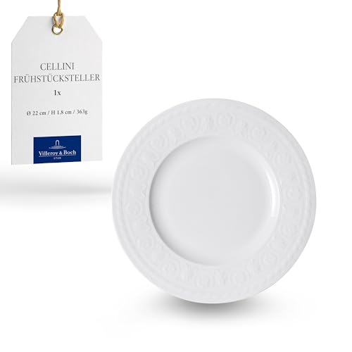 Villeroy & Boch Cellini Plato de desayuno, 22 cm, Porcelana Premium, Blanco