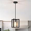 Mlihove Modern Pendant Lighting for Kitchen Island 1-Light Farmhouse Black Light Fixtures Hanging Adjustable Small Square Chandeliers Ceiling for Dining Room Entryway Hallway