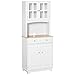 HOMCOM Credenza Alta per Cucina, Mobile Buffet in Legno Bianco, Armadio Dispensa in Stile Classico, Bianco, 68x39.5x170cm