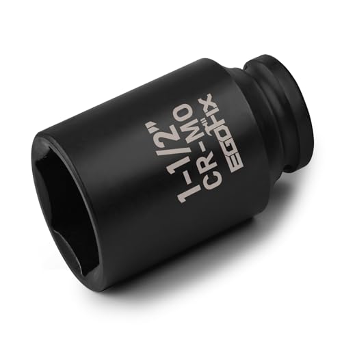 EGOFIX 1 1/2 Inch Socket 1/2 Drive Deep Impact SAE Socket Heat-Treated CR-MO Anti-Rounding 6 Point for Easy Removal of Axle Nut