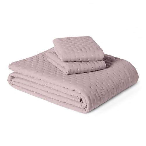 Image of Amazon Basics Brushed Microfiber Quilt Set, Extra Soft with Natural Texture, 3-Piece, King, Purple