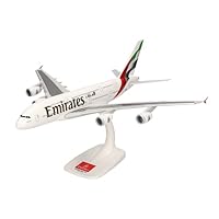 herpa Snap-Fit Modellflugzeug Emirates Airbus A380 - New 2023 Colors - A6-EOE, Miniatur im Maßstab 1:250, Sammlerstück, Modell mit Standfuß, Kunststoff, Weiß