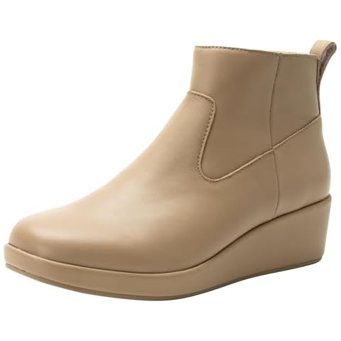 Alegria Womens Hadi Comfort Leather Ankle Wedge Boot Beige 9.5 M US Cover