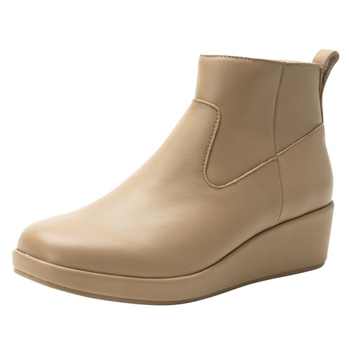 Alegria Womens Hadi Comfort Leather Ankle Wedge Boot