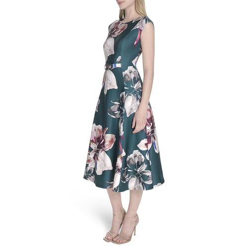 Calvin Klein Women's Sleeveless Floral Print Scuba Crepe A-line Dress with Hardware3