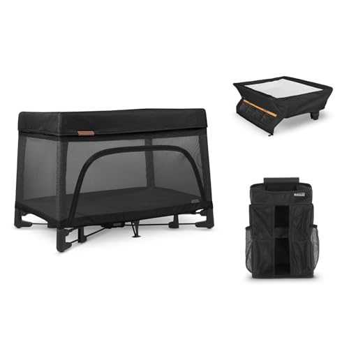 Image of UPPAbaby Remi Playard Bundle, Includes Remi Playard + Changing Station + Changing Station Organizer, Travel Crib – Mesh Bassinet, Storage Bag and Mattress Cover Included – Jake (Charcoal)