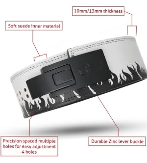 Image of 10MM UV Print Designer Lever Gym Belt | Custom Powerlifting Belt | 100% Full Grain Genuine Leather | IPF Standard | Black Fire Belt with Black Buckle | Size Small
