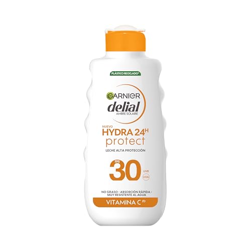 Garnier, Delial Leche Hydra 24H, Locion Protectora FPS30, Resistente al agua y Con Efecto No Graso, Rápida Absorción, Formulada con Vitamina E y Manteca de Karité, 175ml