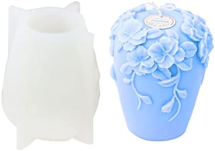 Fogun Rattan Flower Silicone Candle Mould, Reusable Candle Moulds 3D Candle Making Hexagon Cylinder Candle Molds Silicone for DIY 3D Candle