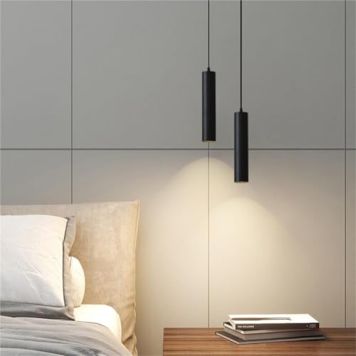 Lámpara colgante moderna negra de cilindro y foco de tubo largo minimalista 3