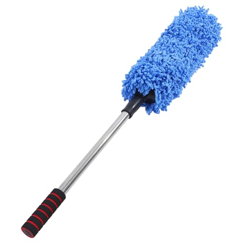 JECOMPRIS Brosse de Nettoyage Voiture en Microfibre Bleu, Plumeau Dépoussiérant Extérieur et Intérieur, Manche Ergonomique, Brosse Douce pour Poussière, Outil Polyvalent Entretien Auto