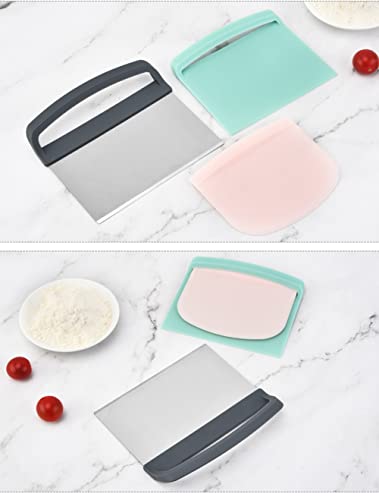 3 Pieces Set Bench Scraper And Chopper, Includes Stainless Steel And Plastic Multipurpose Food Cutter For Cutting Dough, Butter, Rice Rolls, Crêpes, Shortbread, Biscuits, Crusts, Etc. #TOP5