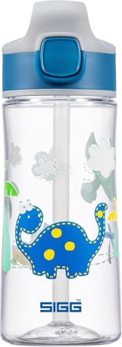 SIGG - Tritan Trinkflasche Kinder - Miracle Dinosaurier - Mit Trinkhalm - Auslaufsicher - Spülmaschinenfest - Microwellengeeignet - Kratzresistent - BPA-frei - Schule & Sport - Blau - 0 45L