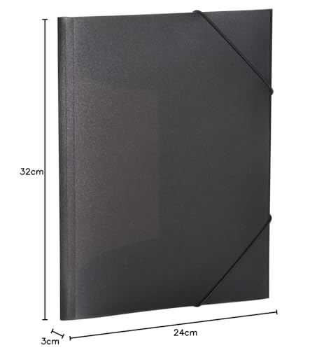 HERMA Elastic Folder Translucent in Black, A4, Sturdy Plastic, with 3 Inner Flaps, 1 Span Folder