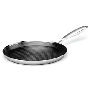 Stainless Steel Crepe Pan – 12 Inch Nonstick Crepe Pan, Stainless Steel Honeycomb Coating Pancake Pan, Non Stick Flat Skillet Tawa Dosa Tortilla Griddle Pan, Induction Compatible, PFOA Free