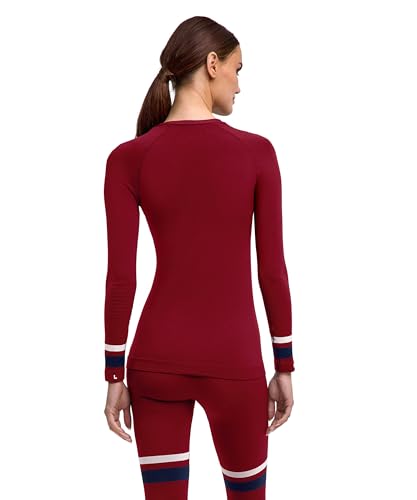 FALKE Maximum Warm Round Neck W L/s SH Hilo Funcional Secado rápido 1 Pieza, Capa de Base Superior Mujer, Rojo Merlot 8117 Stripe, XS
