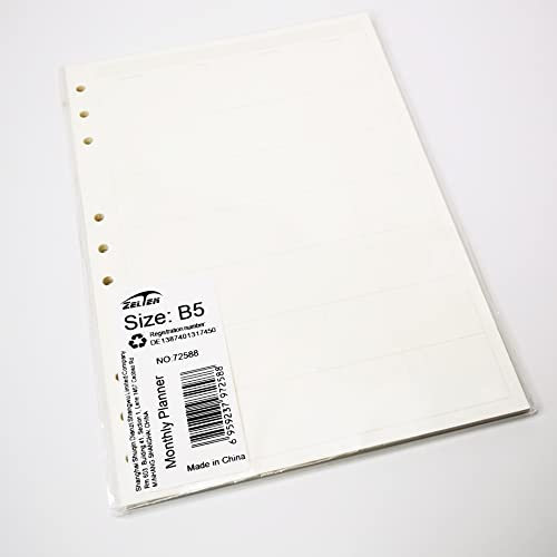 Image of Zelten Loose Leaf Punched Paper Refills Paper for 6 Hole Binder Personal Organizer Diary Notebook Refillable Planner (Monthly Planner,B5 /9 Hole)