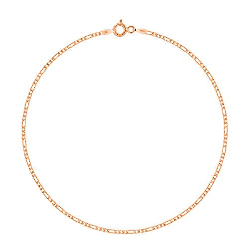 PLANETYS - Chaîne de Cheville Argent 925/1000 Plaqué Or Rose 18 Carats Maille Figaro (1+3) Largeur: 1.5 mm